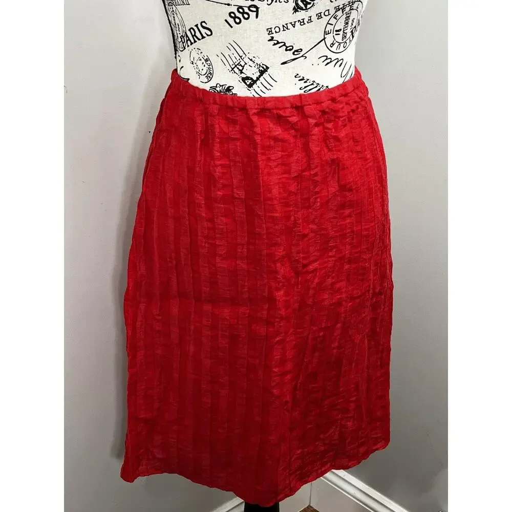J Crew Textured Linen Blend Skirt Womens 14 Red Crinkled Pencil Lightweight - Picture 1 of 9